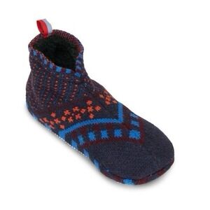 BOMBAS S Small US 7-8.5 Fair Aisle Navy Gripper Slipper Sherpa Fuzzy Lined House